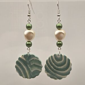 #B350-  Teal and White Dangle Earrings